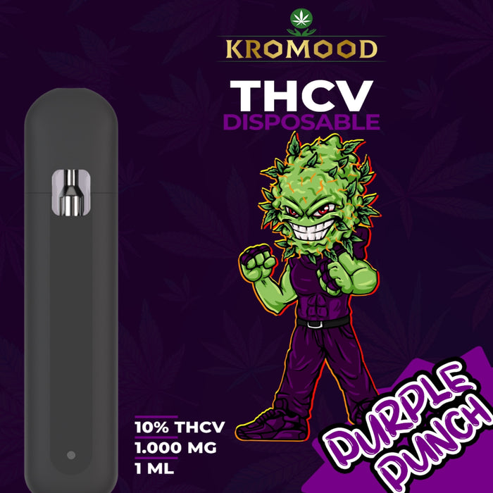 KroMood Puff Jetable - Purple Punch : Nouvelle Génération - 10% THCV/1000MG - 1ML - 600 bouffées, Technologie Puff CCELL